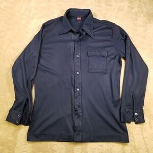 VTG 70s‎ Joel Cal Made Disco Navy Polyester Long Sleeve Shirt Sz Lg See Pics
